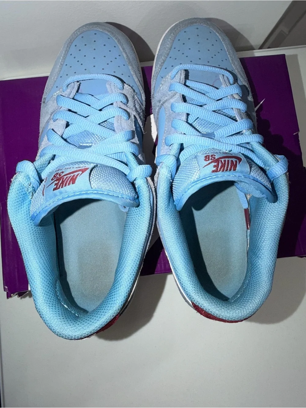 Nike SB Dunk Low Phillies Size 9.5 Blue Maroon Gum DQ4040-400 Og Box Laces
